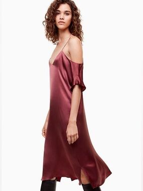 Aritzia Wilfred Henrietta Satin Cold Shoulder Slip Dress Black Size Small